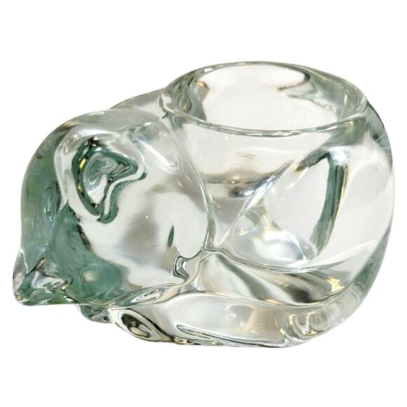 Vintage Indiana Glass Cat Votive Holder Clear Glass Sleeping Kitty Tealight Hold - Picture 6 of 11